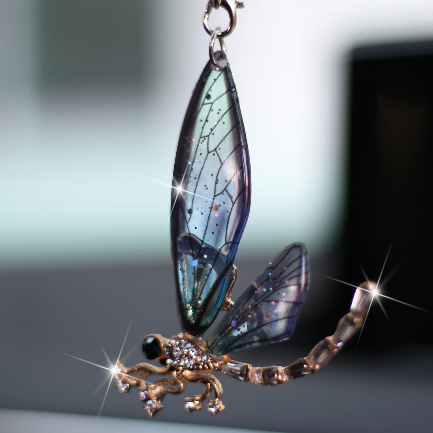 Wholesale transparent wings metal dragonfly car decoration pendant
